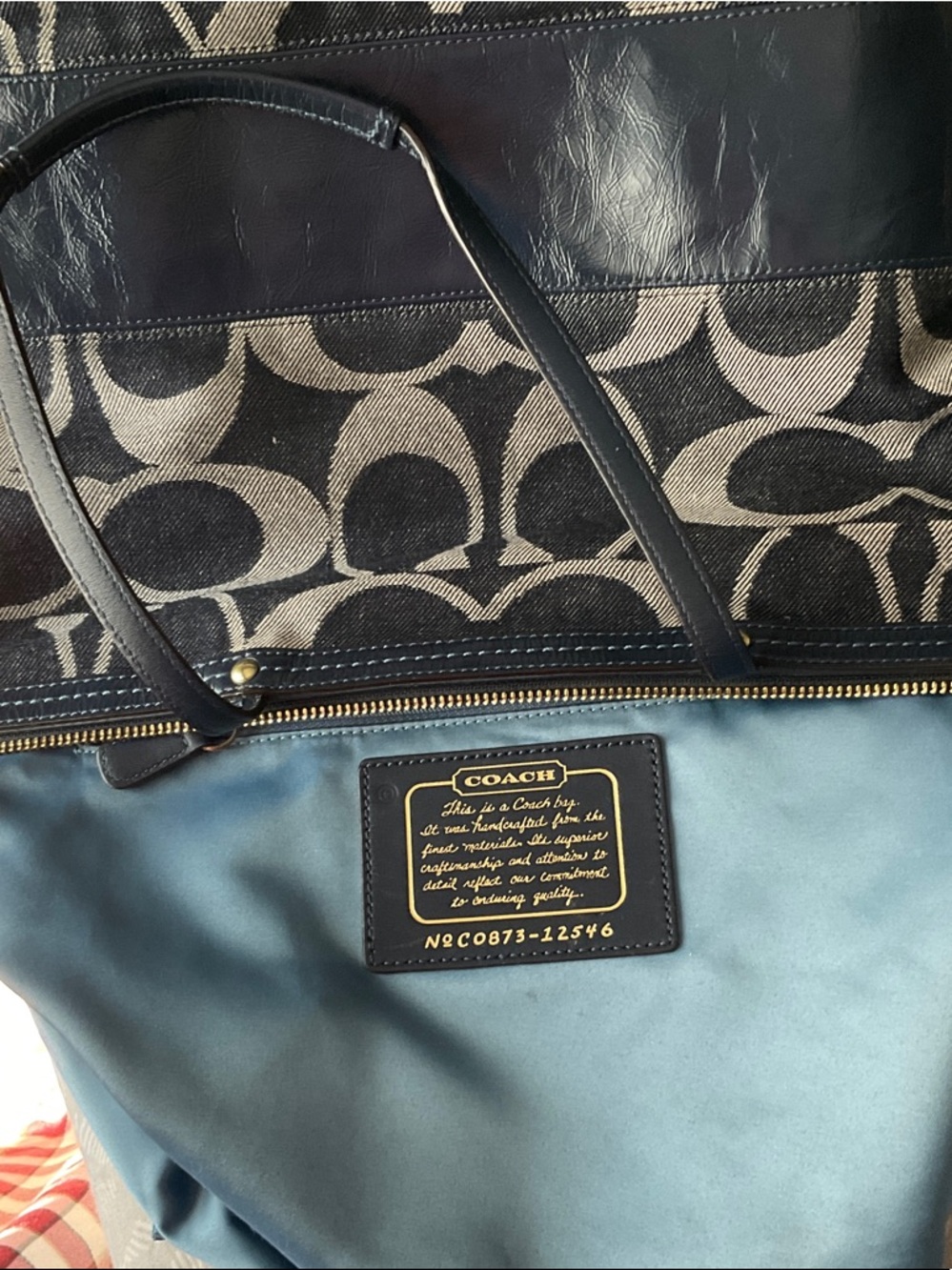 Coach Denim and Cream Signature Canvas Tote with Card Holder - Picture 6 of 9